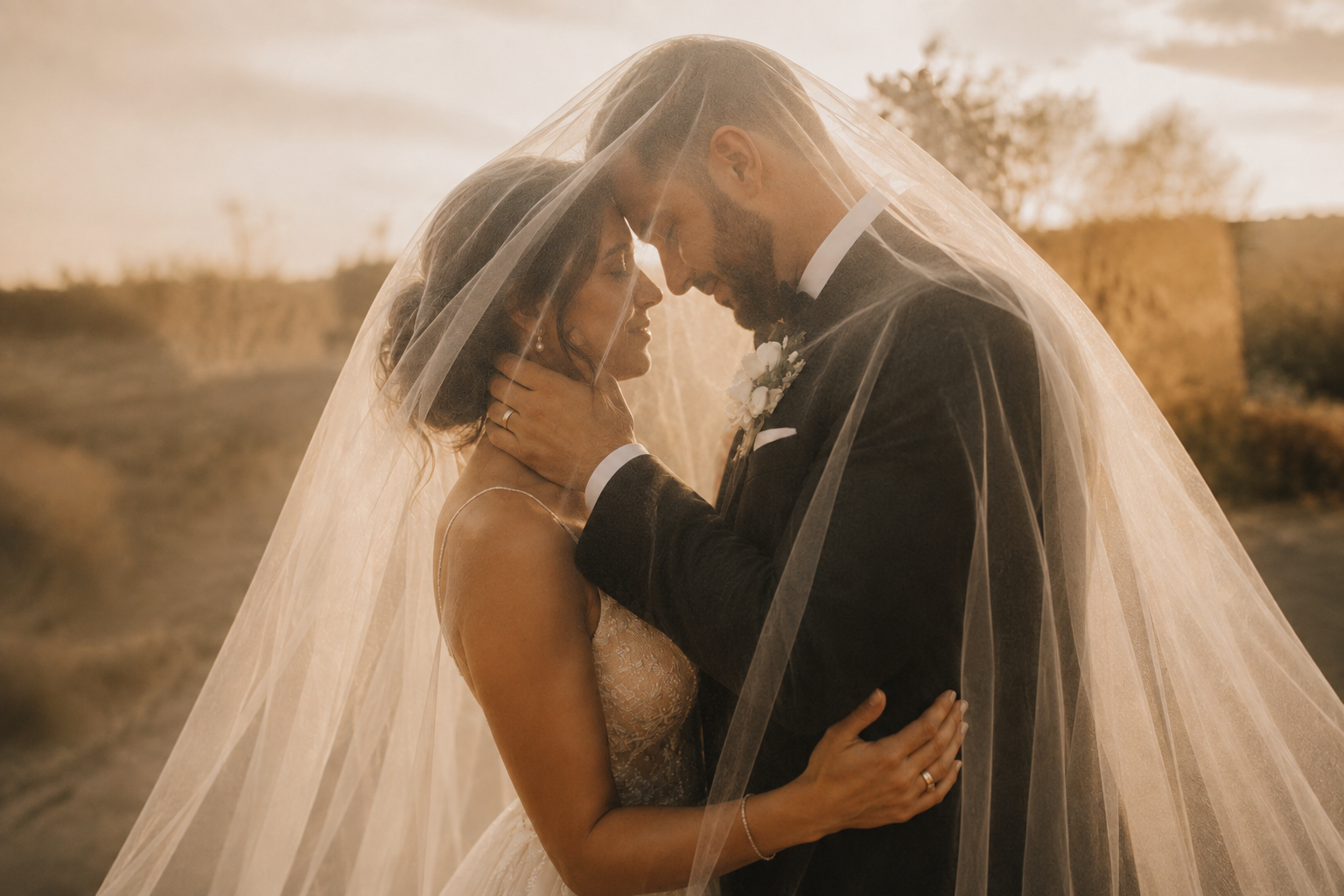 Wedding couple celebrating at an elegant reception